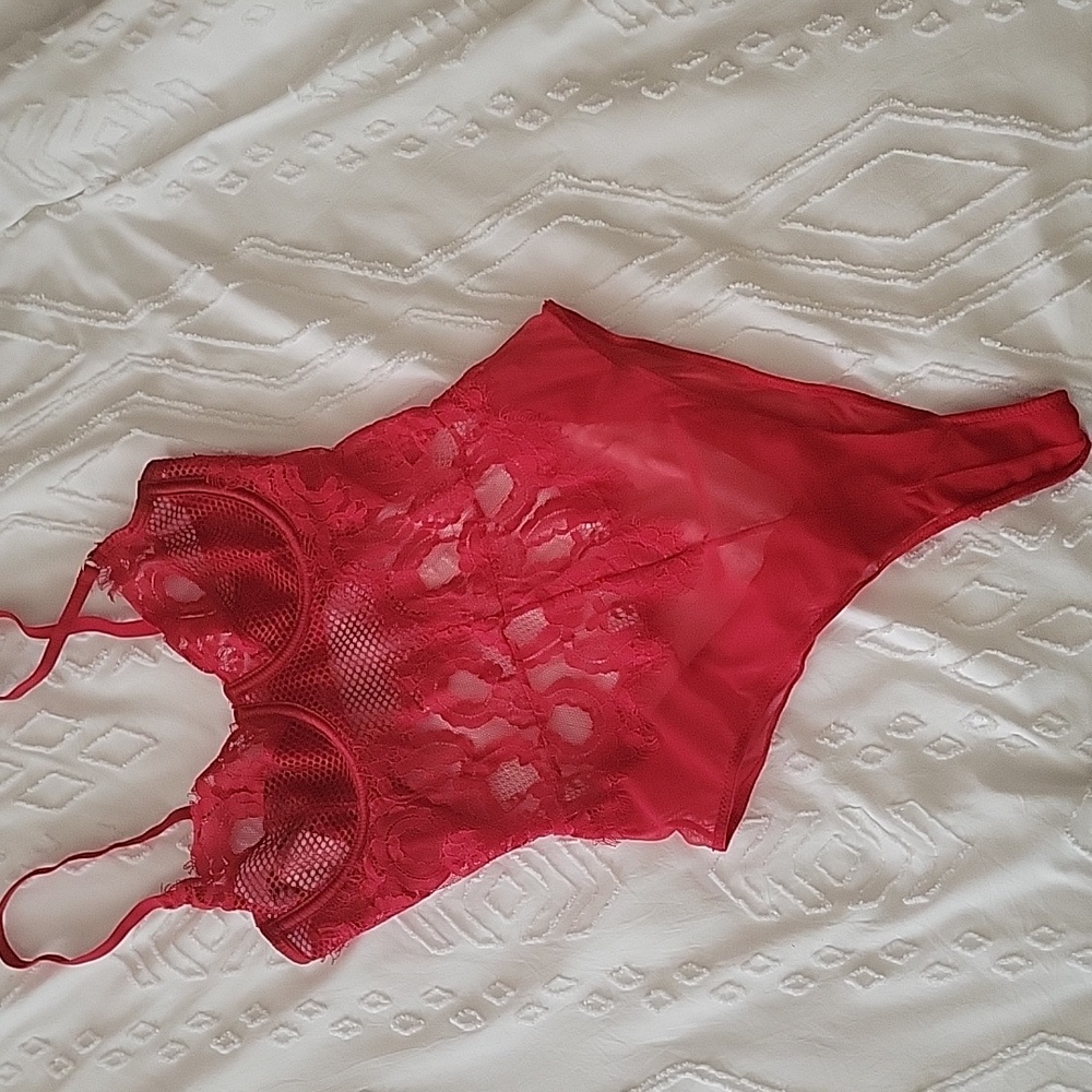 House of CB red lingerie bodysuit